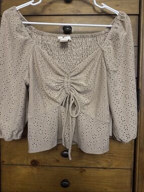 URBAN Romantics Beige Eyelet Drawstring Peasant Blouse